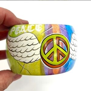 Peace Wings Multicolor Wood Bangle Bracelet